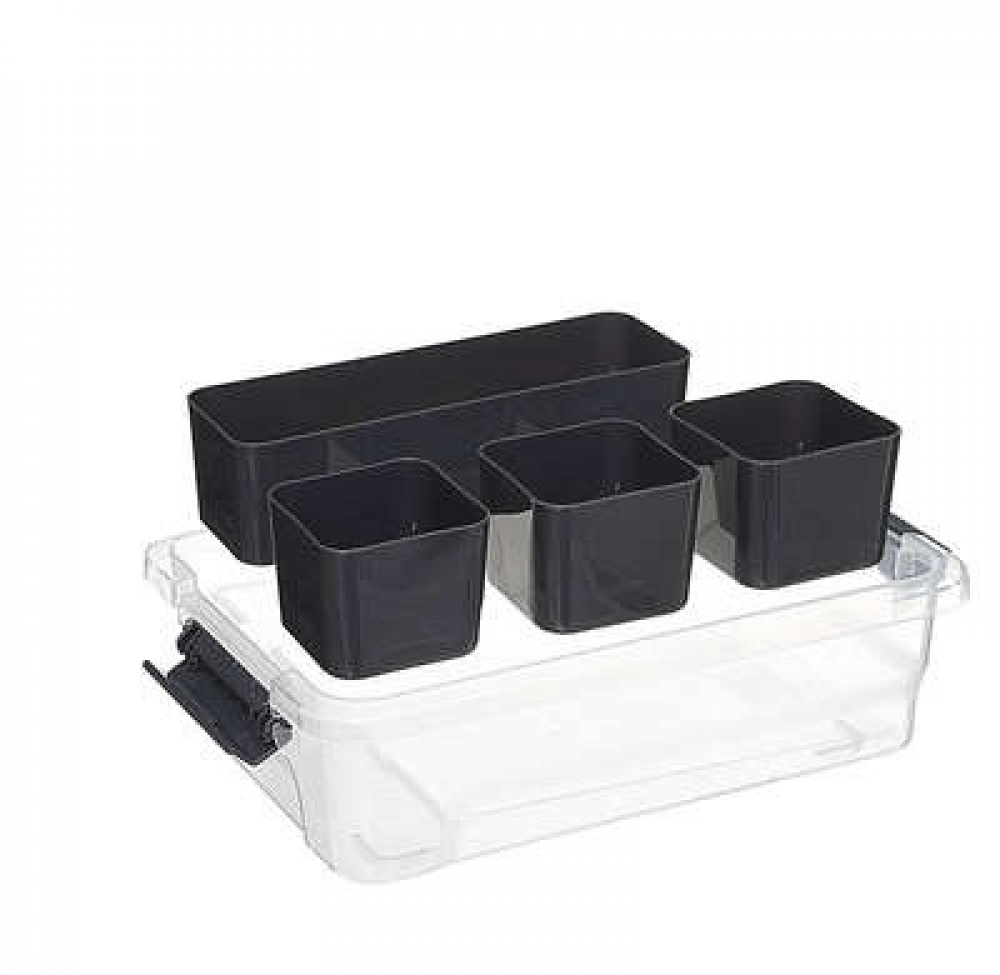 Låda med 4 burkar för sortering, EZY SORT IT SMALL, 22.5 x 15.5 x H 7 cm, Transparent / Grå i gruppen Förvaring / Förvaringslådor / Småförvaring hos SmartaSaker.se (41785)