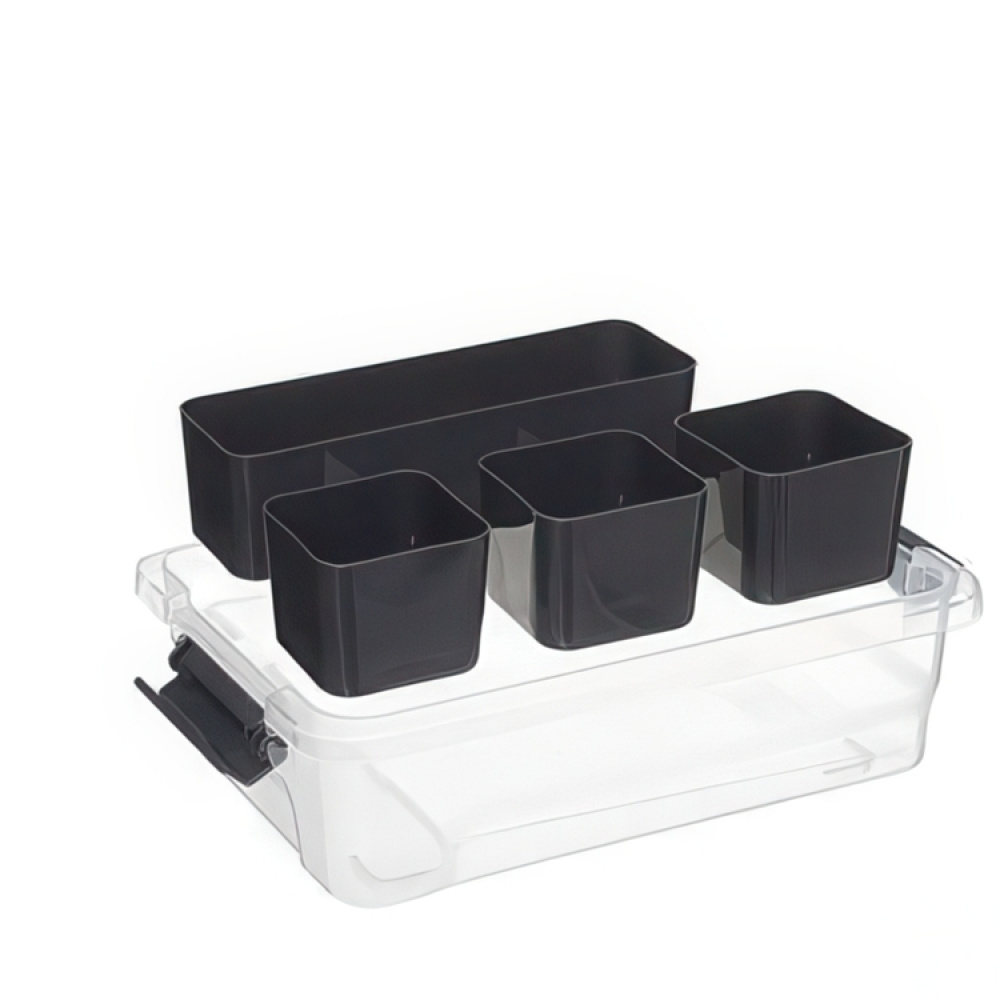 Låda med 4 burkar för sortering, EZY SORT IT SMALL, 22.5 x 15.5 x H 7 cm, Transparent / Grå i gruppen Förvaring / Förvaringslådor / Småförvaring hos SmartaSaker.se (41785)