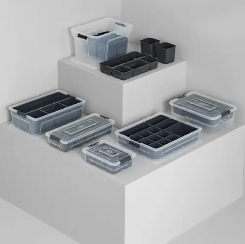 Låda med 4 burkar för sortering, EZY SORT IT SMALL, 22.5 x 15.5 x H 7 cm, Transparent / Grå i gruppen Förvaring / Förvaringslådor / Småförvaring hos SmartaSaker.se (41785)