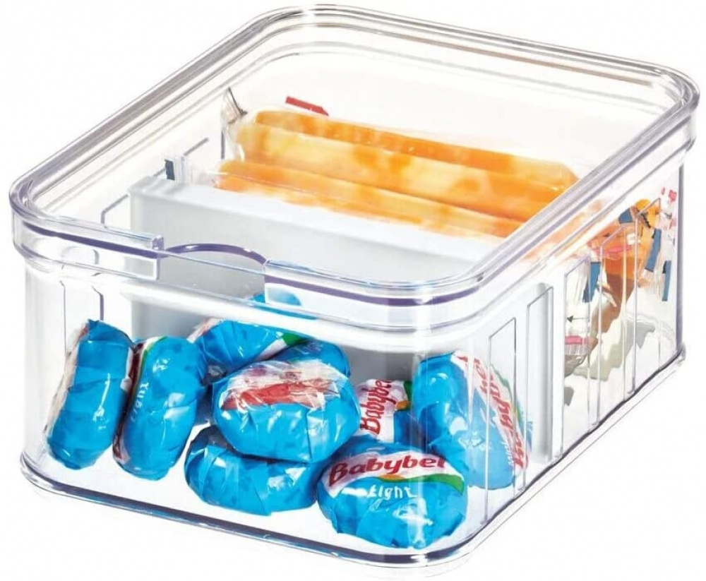 Låda med avdelare och lock, Stapelbar, CRISP SMALL DIVIDED BIN, Transparent / Vit i gruppen Förvaring / Köksförvaring / Kylskåpsförvaring hos SmartaSaker.se (41786)