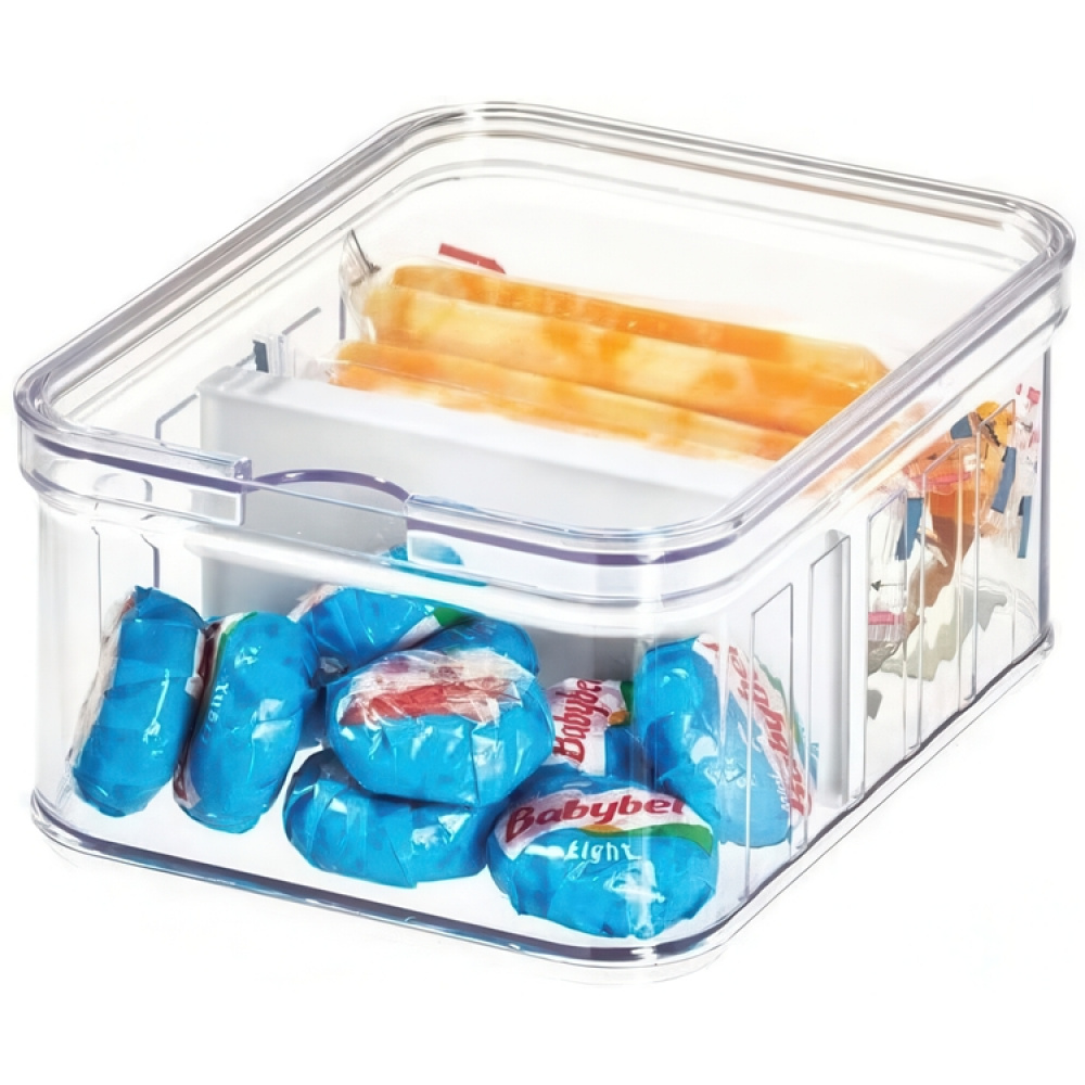 Låda med avdelare och lock, Stapelbar, CRISP SMALL DIVIDED BIN, Transparent / Vit i gruppen Förvaring / Köksförvaring / Kylskåpsförvaring hos SmartaSaker.se (41786)