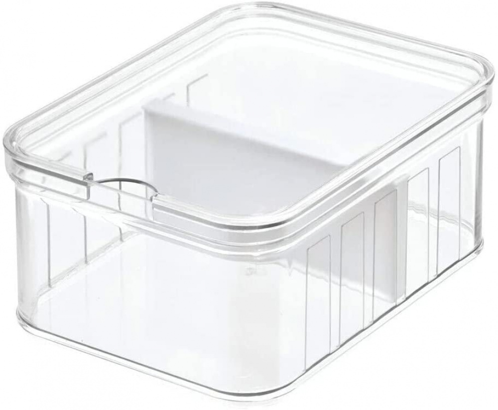 Låda med avdelare och lock, Stapelbar, CRISP SMALL DIVIDED BIN, Transparent / Vit i gruppen Förvaring / Köksförvaring / Kylskåpsförvaring hos SmartaSaker.se (41786)