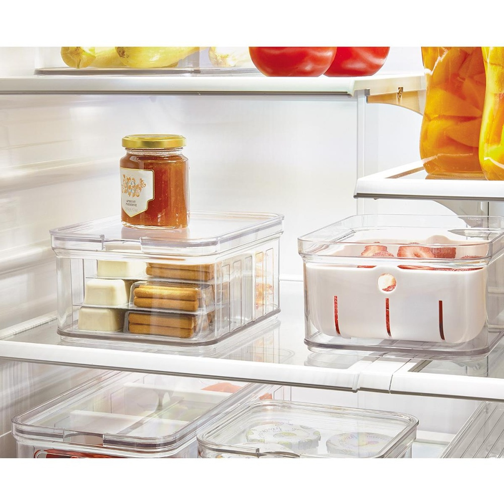 Låda med avdelare och lock, Stapelbar, CRISP SMALL DIVIDED BIN, Transparent / Vit i gruppen Förvaring / Köksförvaring / Kylskåpsförvaring hos SmartaSaker.se (41786)