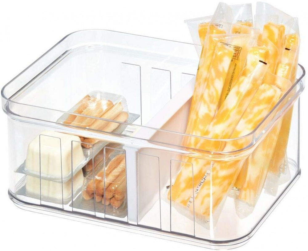 Låda med avdelare och lock, Stapelbar, CRISP SMALL DIVIDED BIN, Transparent / Vit i gruppen Förvaring / Köksförvaring / Kylskåpsförvaring hos SmartaSaker.se (41786)