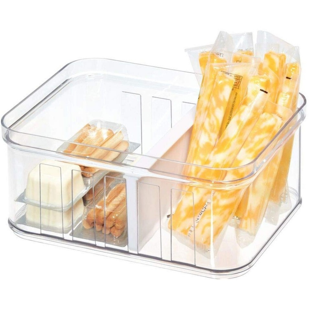 Låda med avdelare och lock, Stapelbar, CRISP SMALL DIVIDED BIN, Transparent / Vit i gruppen Förvaring / Köksförvaring / Kylskåpsförvaring hos SmartaSaker.se (41786)