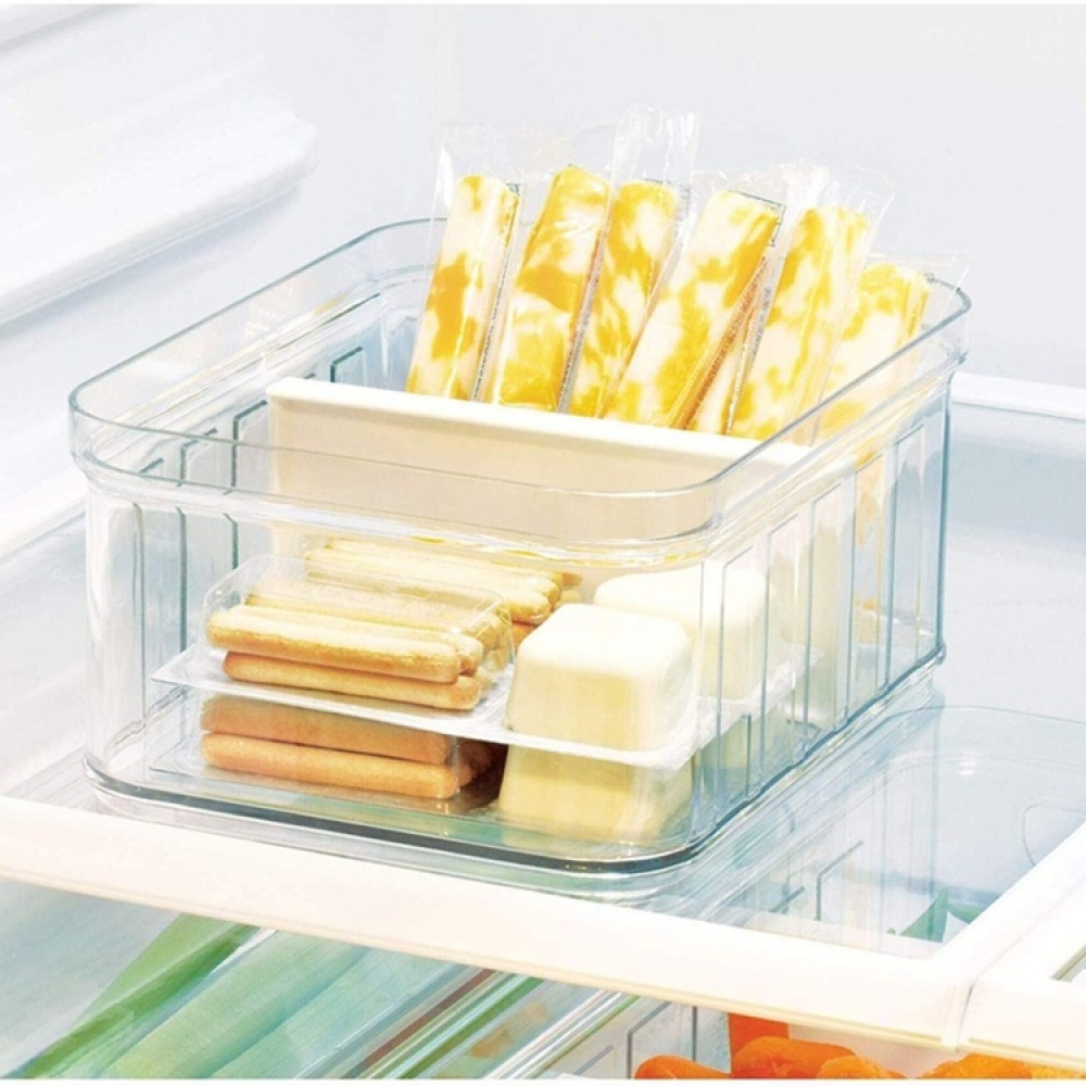 Låda med avdelare och lock, Stapelbar, CRISP SMALL DIVIDED BIN, Transparent / Vit i gruppen Förvaring / Köksförvaring / Kylskåpsförvaring hos SmartaSaker.se (41786)