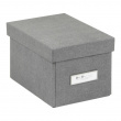 Låda med etiketthållare, Liten, BIGSO KITTY CANVAS, 22,5 x 16 x H 14 cm, Grå Låda med etiketthållare, Liten, BIGSO KITTY CANVAS, 22,5 x 16 x H 14 cm, Grå