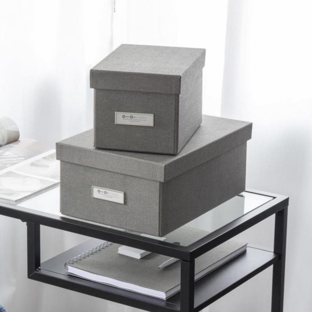 Låda med etiketthållare, Liten, BIGSO KITTY CANVAS, 22,5 x 16 x H 14 cm, Grå i gruppen Förvaring / Förvaringslådor / BigSo förvaringslådor hos SmartaSaker.se (41794)