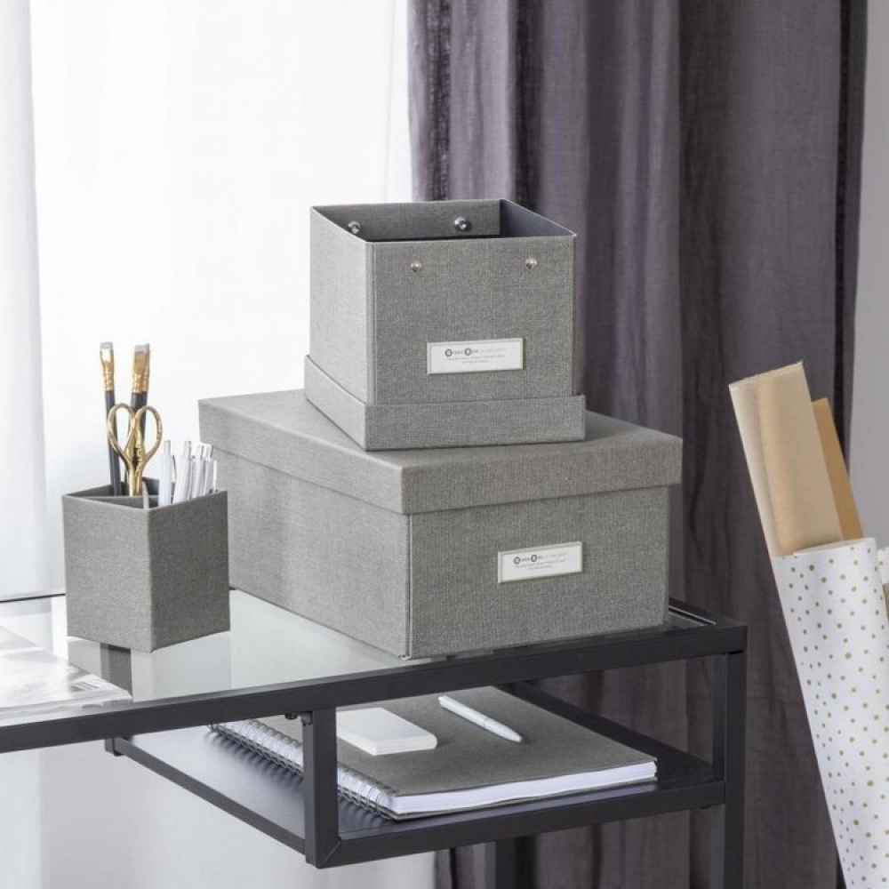 Låda med etiketthållare, Liten, BIGSO KITTY CANVAS, 22,5 x 16 x H 14 cm, Grå i gruppen Förvaring / Förvaringslådor / BigSo förvaringslådor hos SmartaSaker.se (41794)