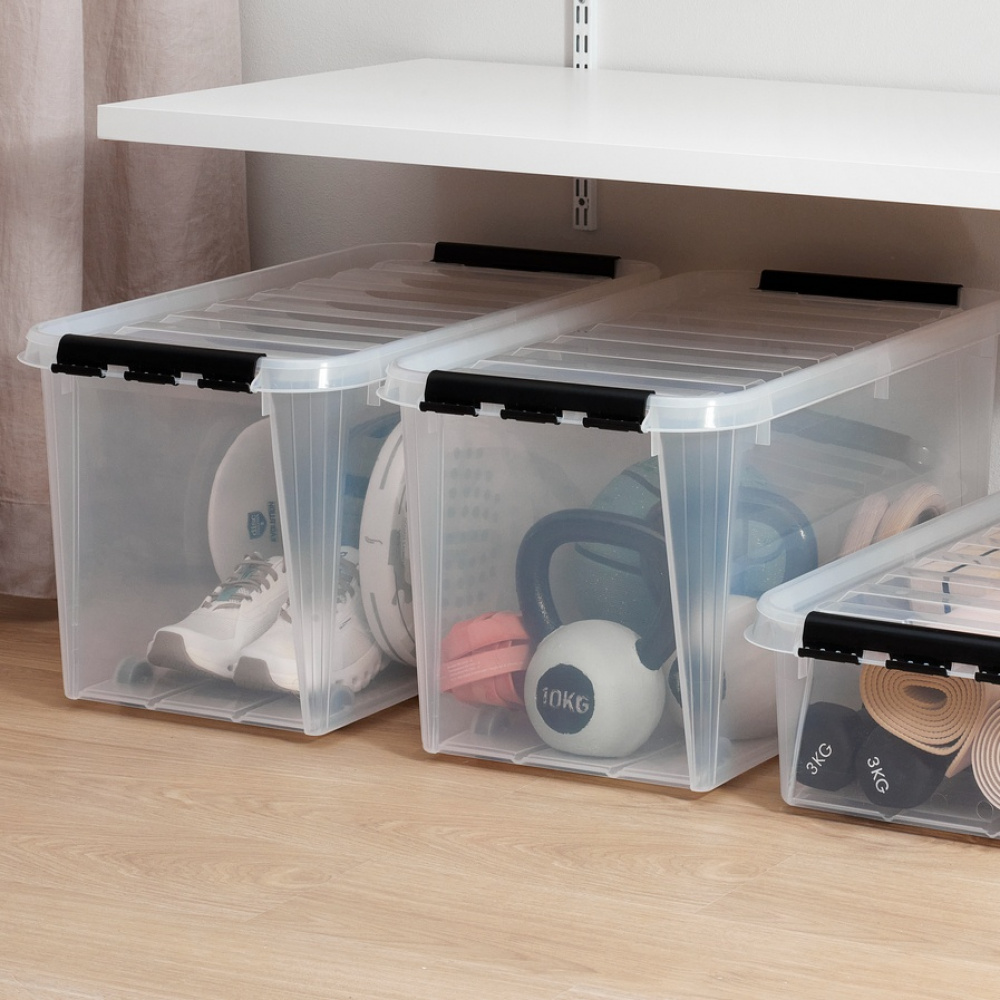 Låda med Hjul, SMARTSTORE 70L, CLASSIC, XXL, 72 x 40 x H 38 cm, Transparent / Svart i gruppen Förvaring / Förvaringslådor hos SmartaSaker.se (41797)