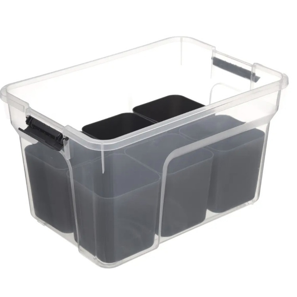 Låda med insats och burkar för sortering, EZY HIGH SORT IT DOUBLE, 30,5 x 21,5 x H 18 cm, Transparent / Grå i gruppen Förvaring / Förvaringslådor hos SmartaSaker.se (41802)
