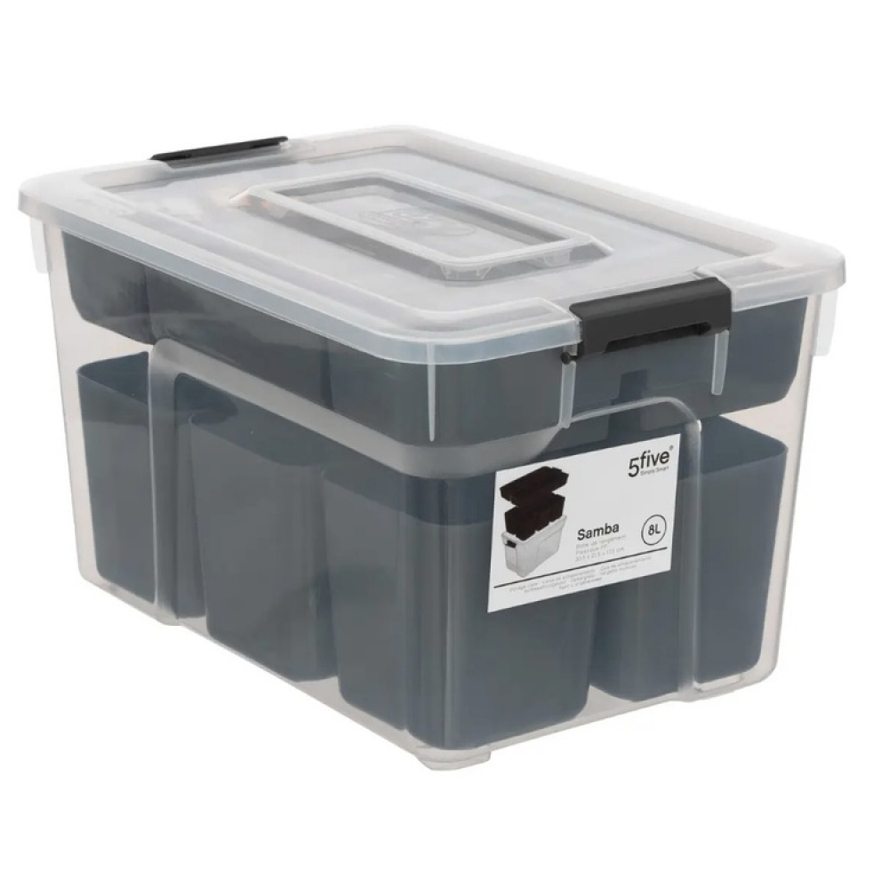 Låda med insats och burkar för sortering, EZY HIGH SORT IT DOUBLE, 30,5 x 21,5 x H 18 cm, Transparent / Grå i gruppen Förvaring / Förvaringslådor hos SmartaSaker.se (41802)