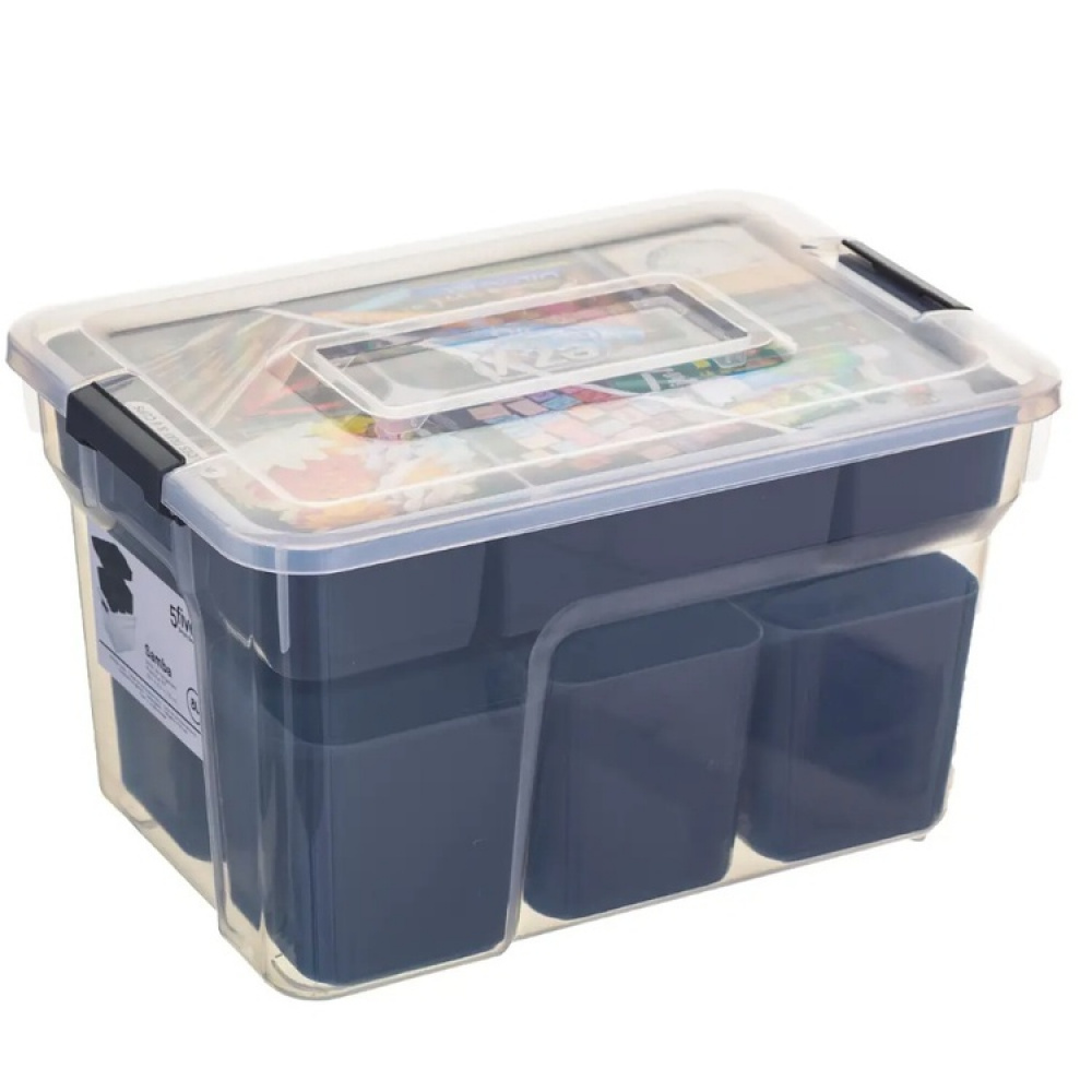 Låda med insats och burkar för sortering, EZY HIGH SORT IT DOUBLE, 30,5 x 21,5 x H 18 cm, Transparent / Grå i gruppen Förvaring / Förvaringslådor hos SmartaSaker.se (41802)