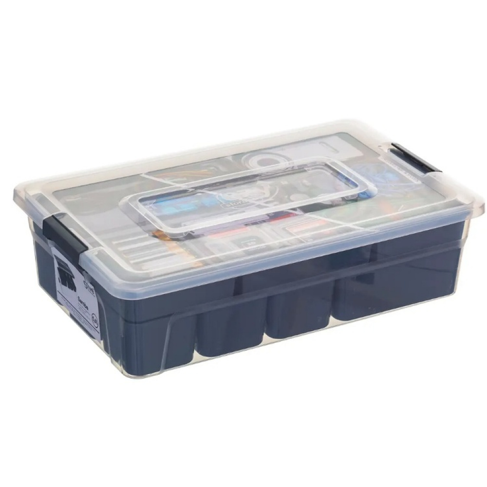Låda med insats och burkar för sortering, EZY SORT IT DOUBLE, 35,5 x 22,5 x H 10 cm, Transparent / Grå i gruppen Förvaring / Förvaringslådor hos SmartaSaker.se (41803)