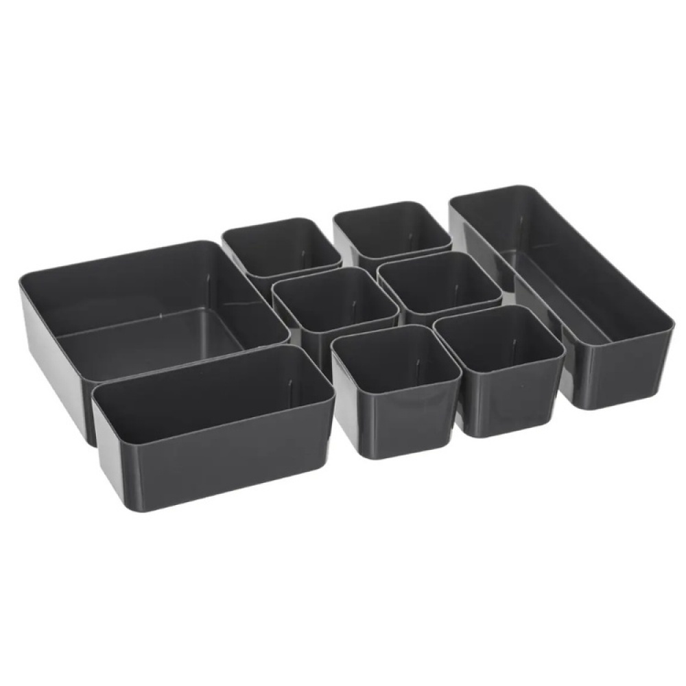 Låda med insats och burkar för sortering, EZY SORT IT DOUBLE, 35,5 x 22,5 x H 10 cm, Transparent / Grå i gruppen Förvaring / Förvaringslådor hos SmartaSaker.se (41803)