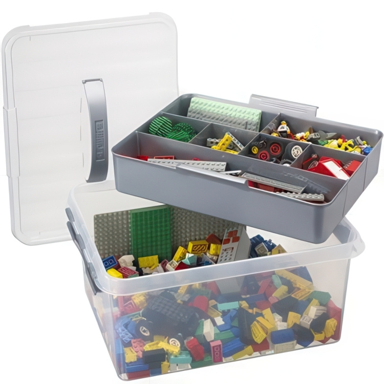 Låda med insats och handtag, 15 Liter, Q-LINE MULTIBOX, 40 x 30 x H 18 cm, Klar / Silvergrå i gruppen Förvaring / Förvaringslådor hos SmartaSaker.se (41804)