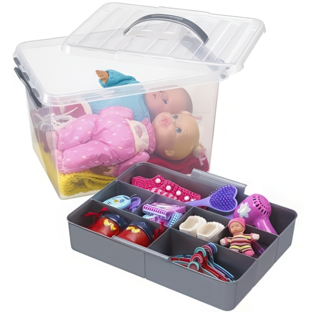 Låda med insats och handtag, 15 Liter, Q-LINE MULTIBOX, 40 x 30 x H 18 cm, Klar / Silvergrå i gruppen Förvaring / Förvaringslådor hos SmartaSaker.se (41804)