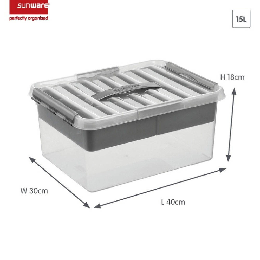 Låda med insats och handtag, 15 Liter, Q-LINE MULTIBOX, 40 x 30 x H 18 cm, Klar / Silvergrå i gruppen Förvaring / Förvaringslådor hos SmartaSaker.se (41804)