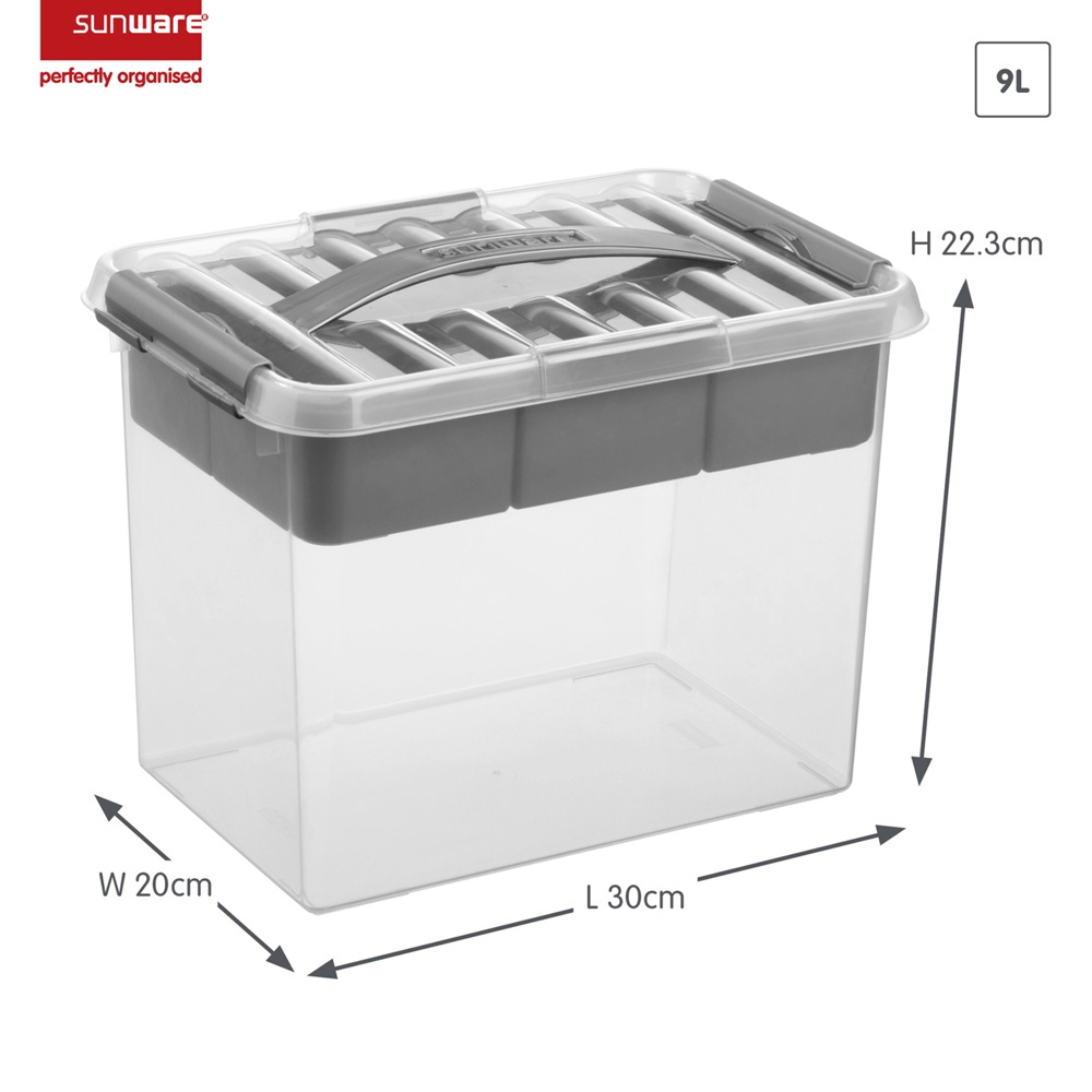 Låda med insats och handtag, 9 Liter, Q-LINE MULTIBOX, 30,7 x 20 x H 22,3 cm Klar / Silvergrå i gruppen Förvaring / Förvaringslådor / Småförvaring hos SmartaSaker.se (41806)