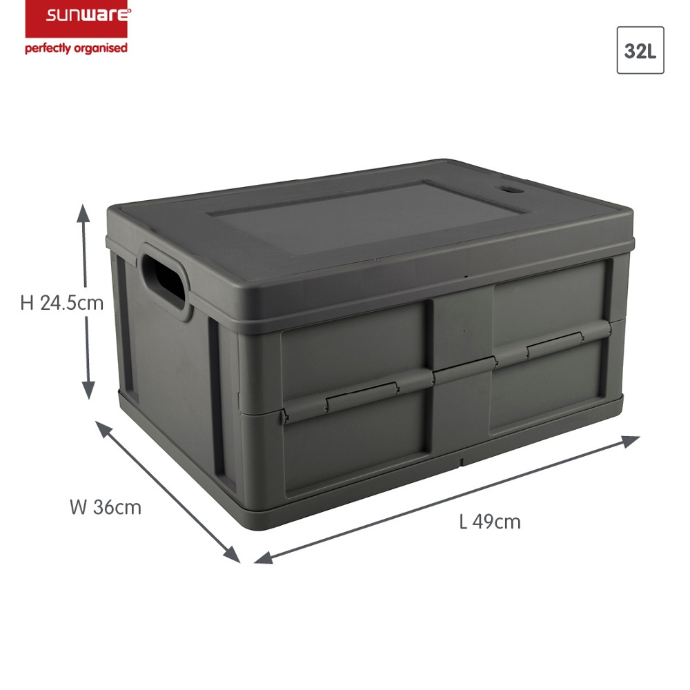 Låda med lock, Hopfällbar, 32 Liter, CLOSED FOLDING BOX, 49 x 36 x 24,5 cm, Mörkgrå i gruppen Förvaring / Förråd- och garageförvaring / Korgar och hinkar hos SmartaSaker.se (41813)