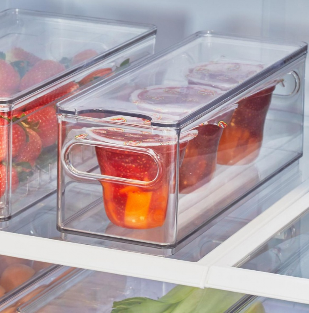 Låda med lock, Långsmal, THE HOME EDIT NARROW BIN, 10,2 x 30,5 x H 10,8 cm, Transparent i gruppen Förvaring / Köksförvaring / Kylskåpsförvaring hos SmartaSaker.se (41814)