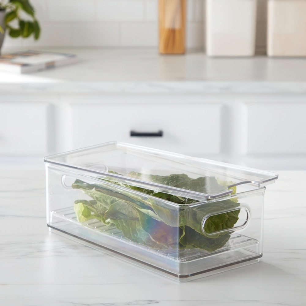 Låda med lock, THE HOME EDIT VEGGIE BIN, 15,2 x 30,5 x H10,8 cm, Transparent i gruppen Förvaring / Köksförvaring / Kylskåpsförvaring hos SmartaSaker.se (41816)