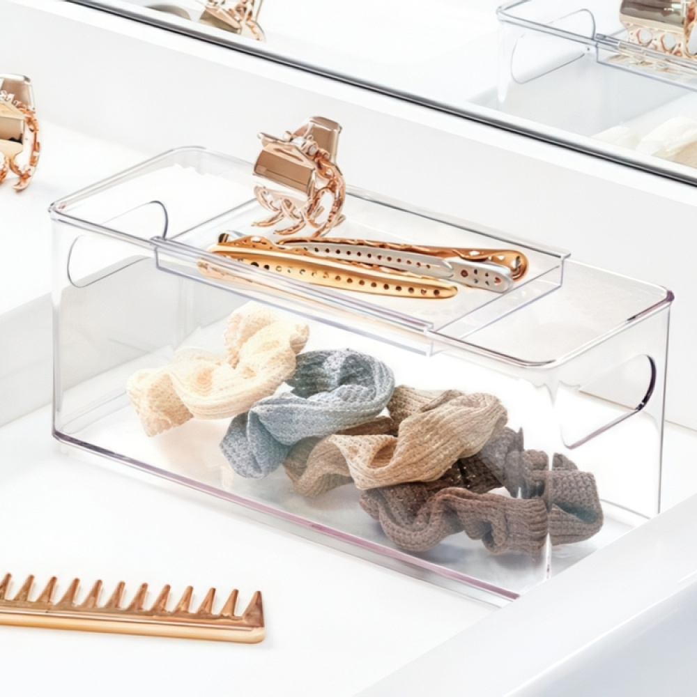 Låda med skjutbart lock, THE HOME EDIT HAIR ACCESSORY BIN, 10,2 x 25,4 x H 10,8 cm, Transparent i gruppen Förvaring / Badrumsförvaring hos SmartaSaker.se (41817)