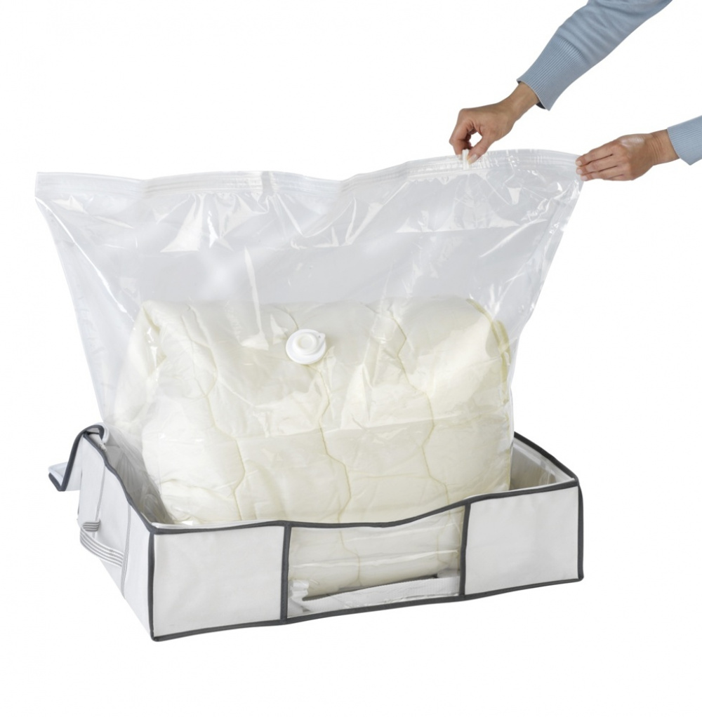 Låda med vakuumpåse, SOFT BOX, MEDIUM, 65 x 50 x H 15 cm, Vit i gruppen Förvaring / Garderobsförvaring / Vakuumförvaring / Lådor med vakuumpåsar hos SmartaSaker.se (41825)
