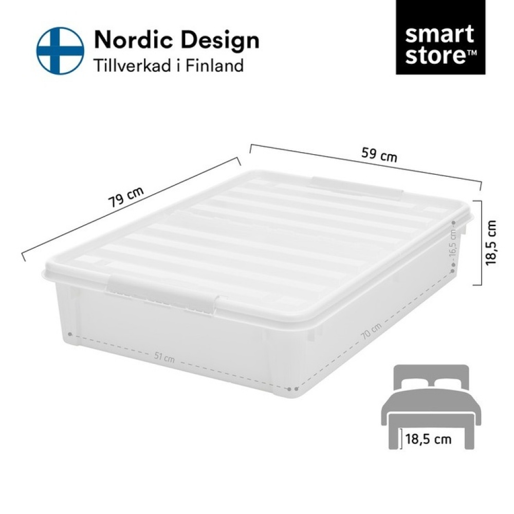 Låda Under Sängen med Hjul, SMARTSTORE BEDROLLER, 79 x 59 x H 18.5 cm, Vit / Transparent i gruppen Förvaring / Sovrumsförvaring / Under sängen-förvaring hos SmartaSaker.se (41838)