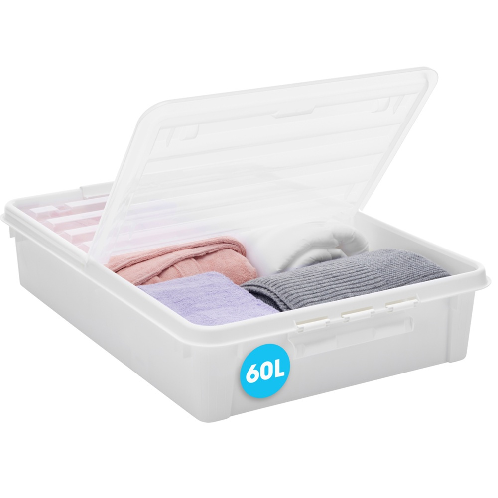 Låda Under Sängen med Hjul, SMARTSTORE BEDROLLER, 79 x 59 x H 18.5 cm, Vit / Transparent i gruppen Förvaring / Sovrumsförvaring / Under sängen-förvaring hos SmartaSaker.se (41838)