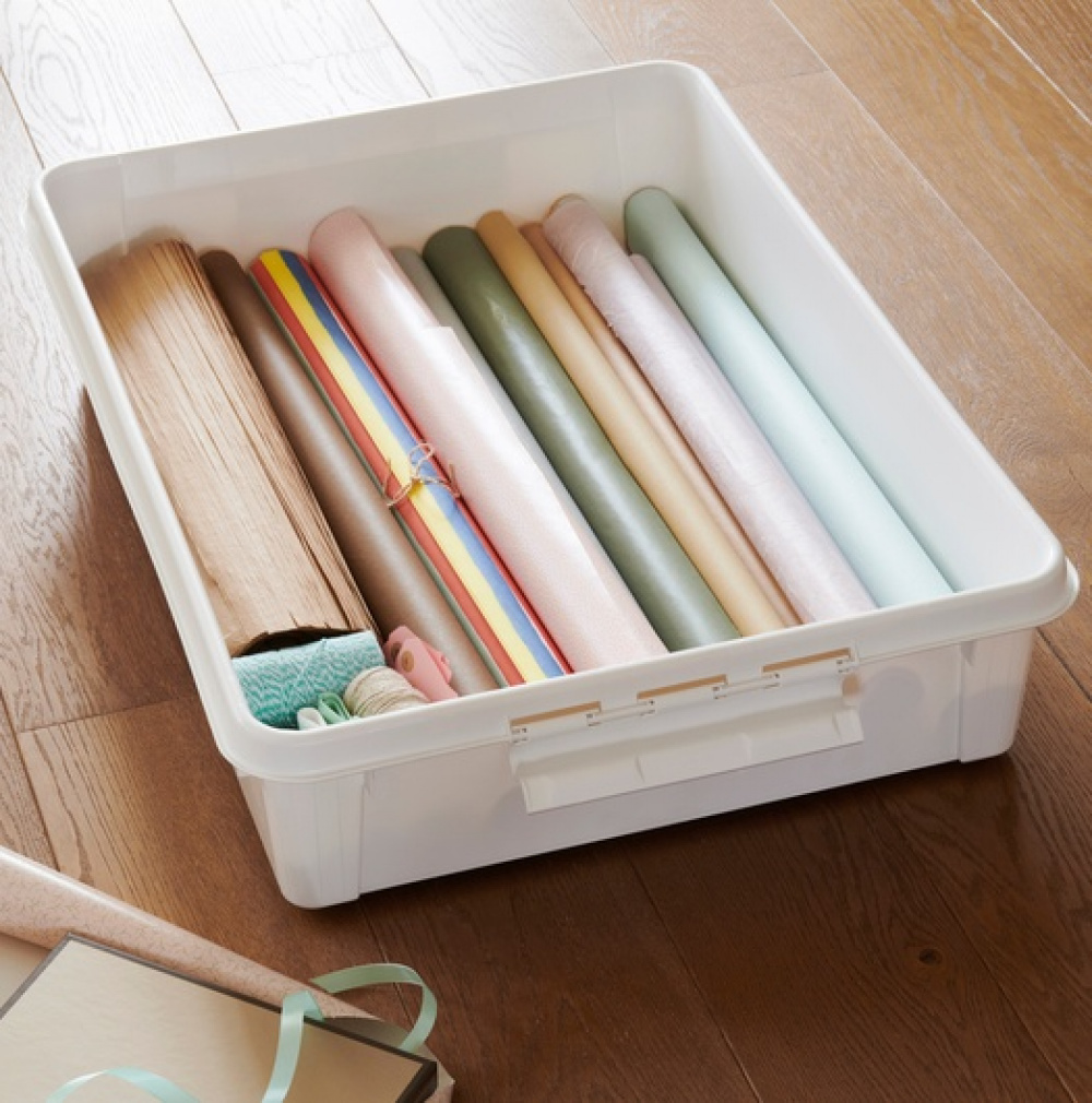 Låda Under Sängen med Hjul, SMARTSTORE BEDROLLER, 79 x 59 x H 18.5 cm, Vit / Transparent i gruppen Förvaring / Sovrumsförvaring / Under sängen-förvaring hos SmartaSaker.se (41838)