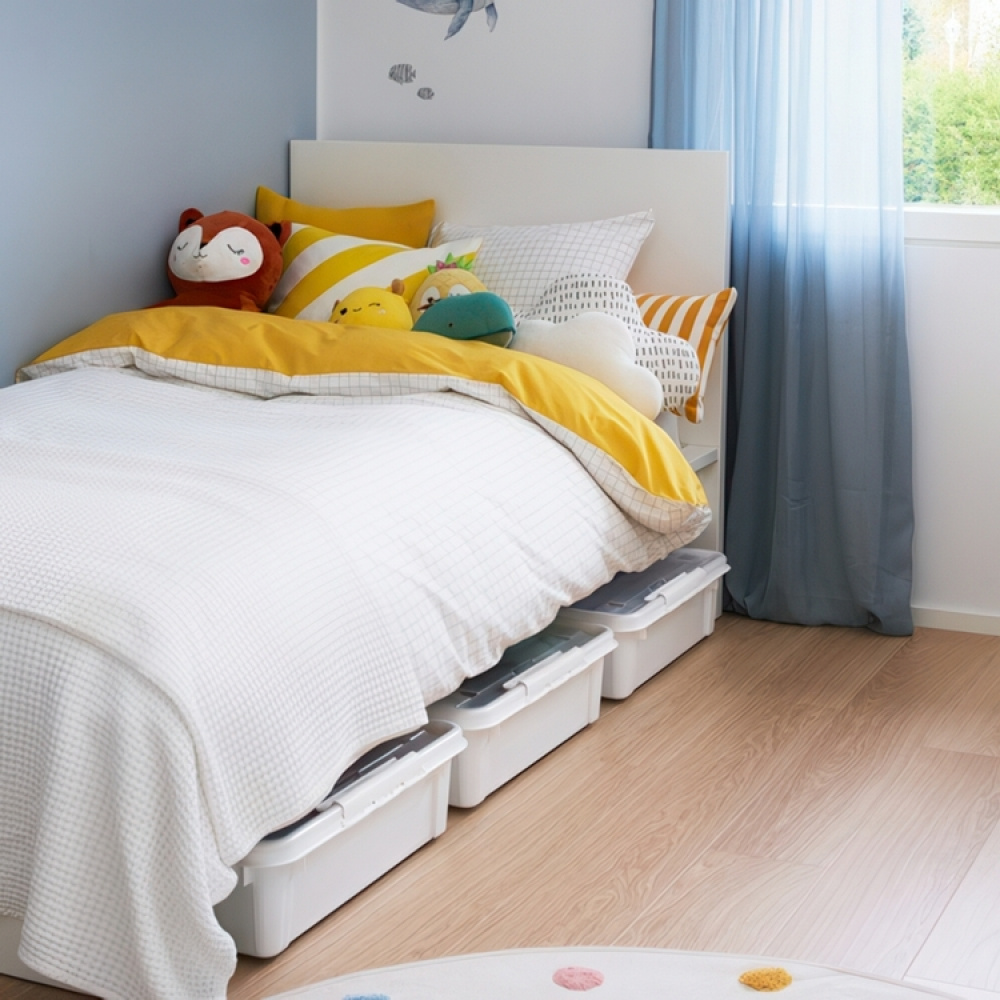 Låda Under Sängen med Hjul, SMARTSTORE BEDROLLER, 79 x 59 x H 18.5 cm, Vit / Transparent i gruppen Förvaring / Sovrumsförvaring / Under sängen-förvaring hos SmartaSaker.se (41838)