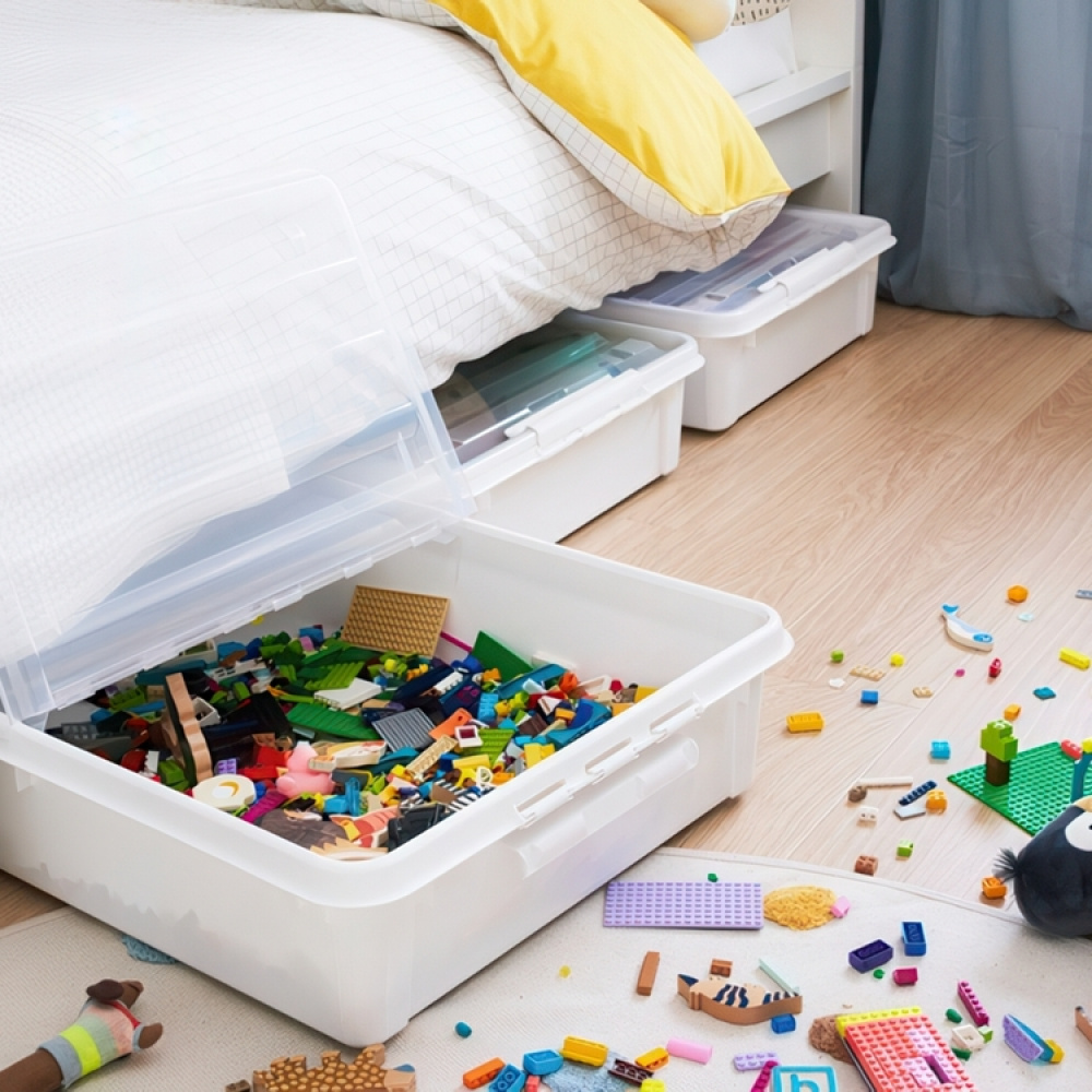 Låda Under Sängen med Hjul, SMARTSTORE BEDROLLER, 79 x 59 x H 18.5 cm, Vit / Transparent i gruppen Förvaring / Sovrumsförvaring / Under sängen-förvaring hos SmartaSaker.se (41838)