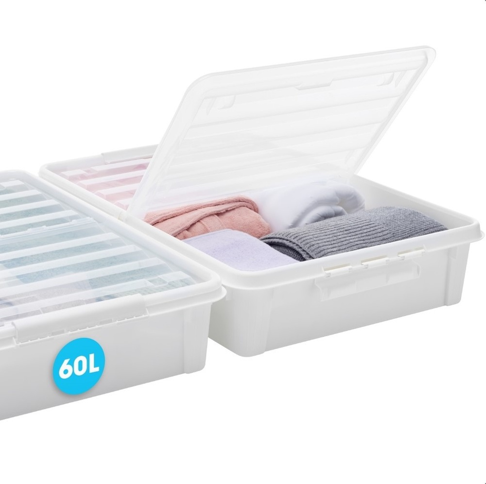 Låda Under Sängen med Hjul, SMARTSTORE BEDROLLER, 79 x 59 x H 18.5 cm, Vit / Transparent i gruppen Förvaring / Sovrumsförvaring / Under sängen-förvaring hos SmartaSaker.se (41838)