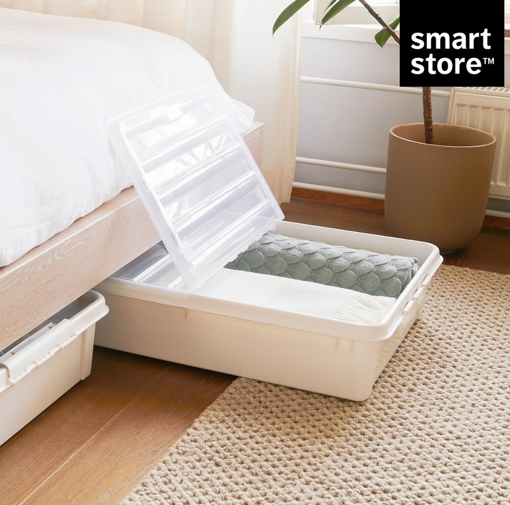 Låda Under Sängen med Hjul, SMARTSTORE BEDROLLER, 79 x 59 x H 18.5 cm, Vit / Transparent i gruppen Förvaring / Sovrumsförvaring / Under sängen-förvaring hos SmartaSaker.se (41838)