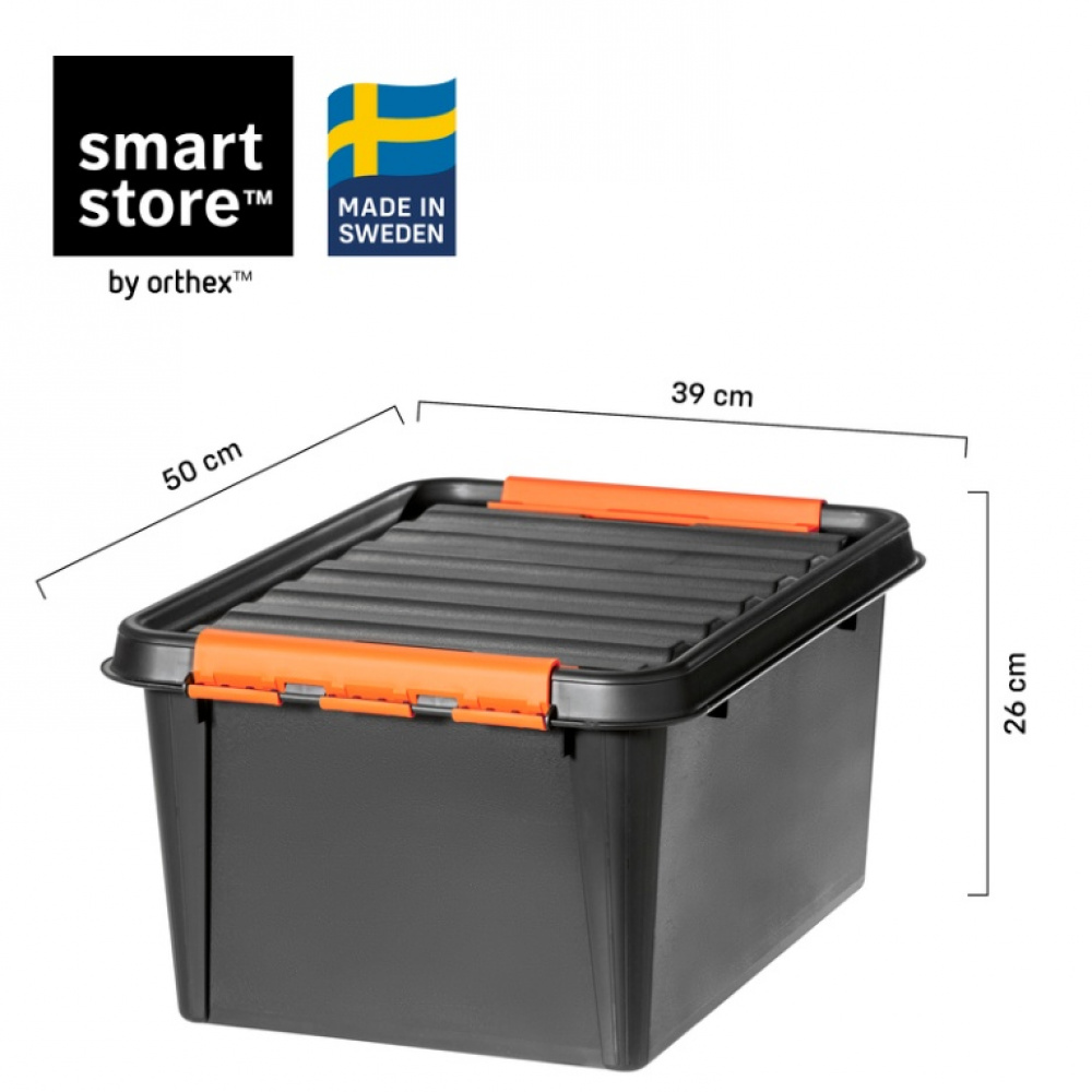 Låda, Extra Tålig, SMARTSTORE 31L PRO, 50 x 39 x 26 cm, Svart / Orange i gruppen Förvaring / Köksförvaring / Förvaringslådor och burkar / SmartStore hos SmartaSaker.se (41864)