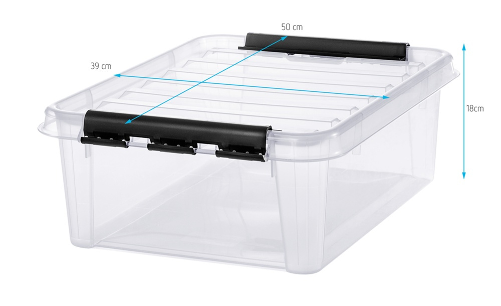Låda, Låg, SMARTSTORE 20L, CLASSIC, 50 x 39 x H 18 cm, Transparent / Svart i gruppen Förvaring / Förvaringslådor hos SmartaSaker.se (41870)