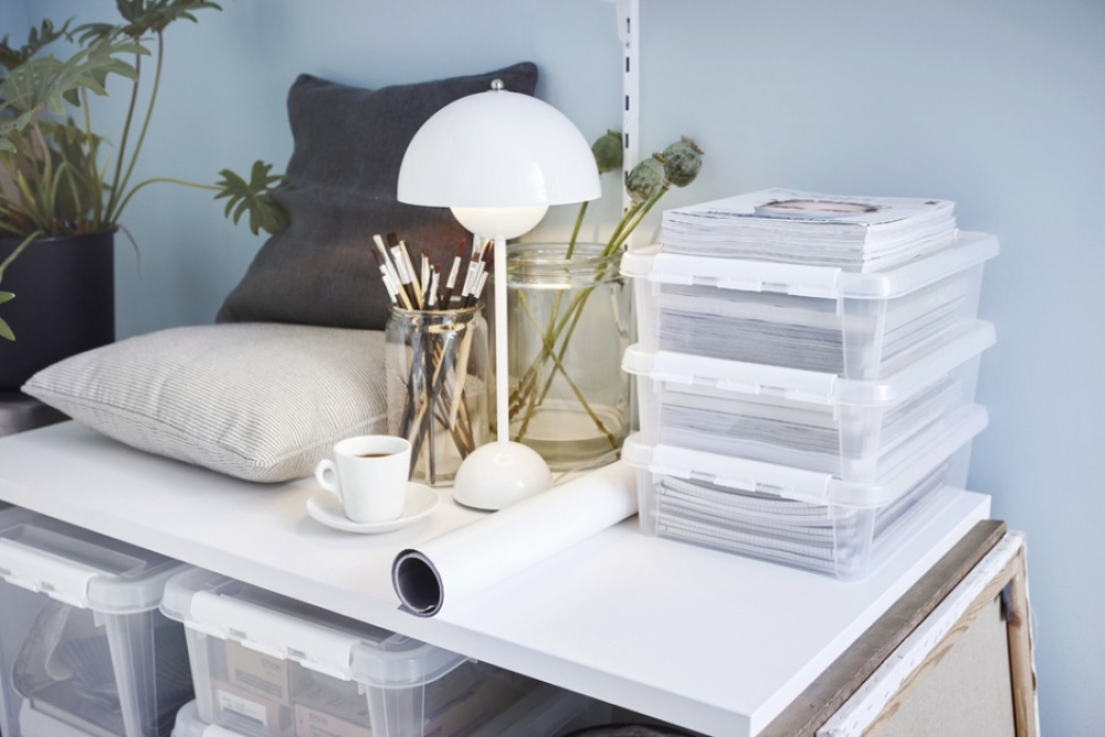 Låda, låg, SMARTSTORE 7,5L HOME, 40 x 30 x H11 cm, Klar / Vit i gruppen Förvaring / Förvaringslådor / SmartStore förvaringslådor hos SmartaSaker.se (41871)