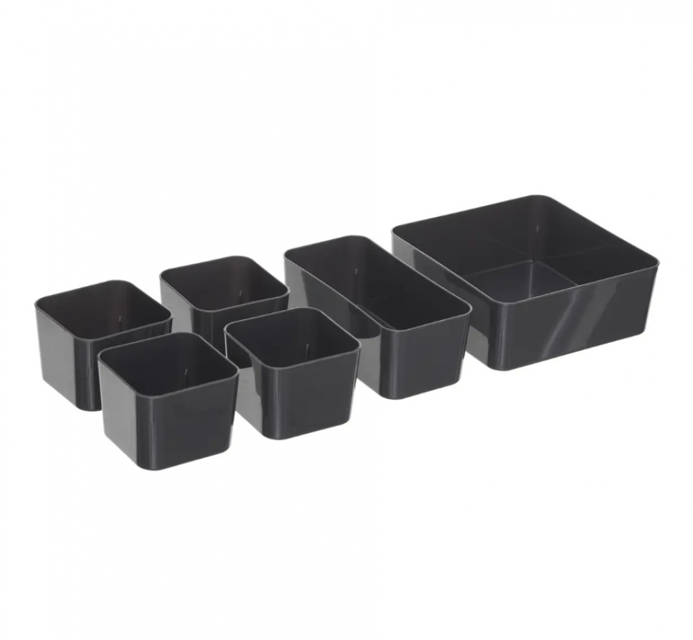 Låda, långsmal, med 6 burkar för sortering, EZY SORT IT, 35 x 15.5 x H 7 cm, Transparent / Grå i gruppen Förvaring / Förvaringslådor hos SmartaSaker.se (41873)