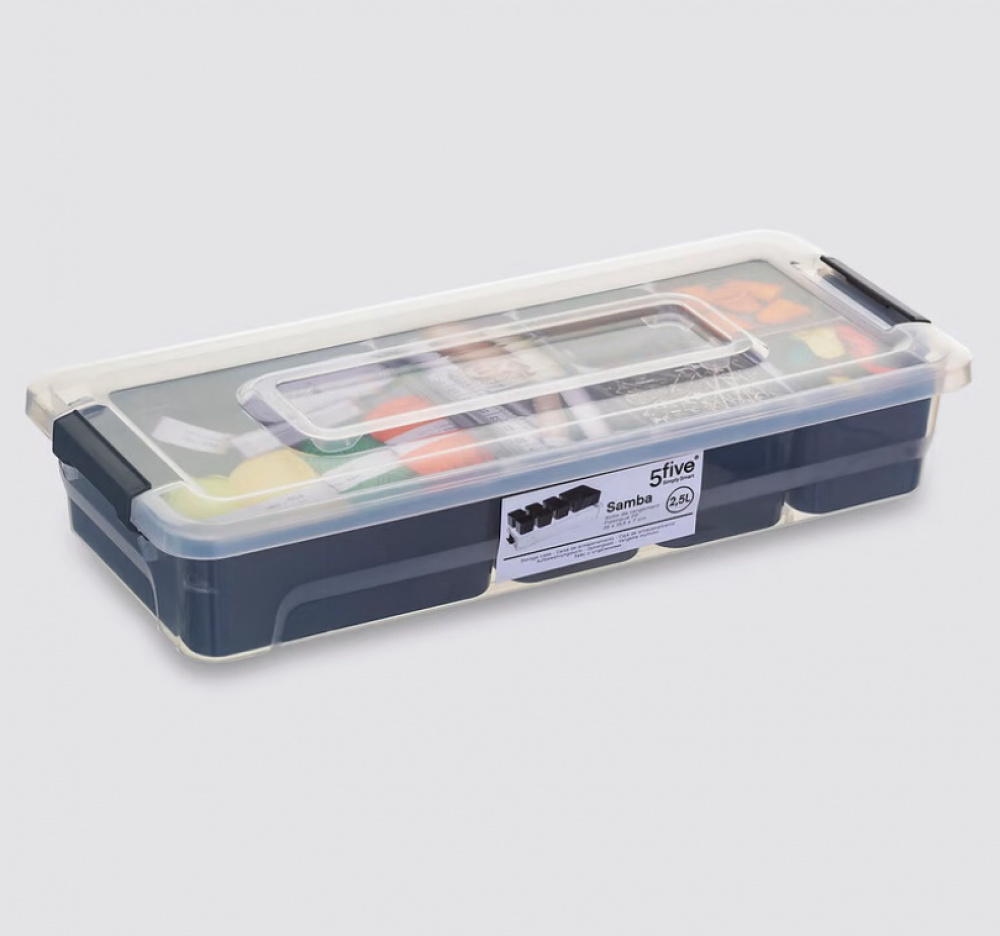 Låda, långsmal, med 6 burkar för sortering, EZY SORT IT, 35 x 15.5 x H 7 cm, Transparent / Grå i gruppen Förvaring / Förvaringslådor hos SmartaSaker.se (41873)