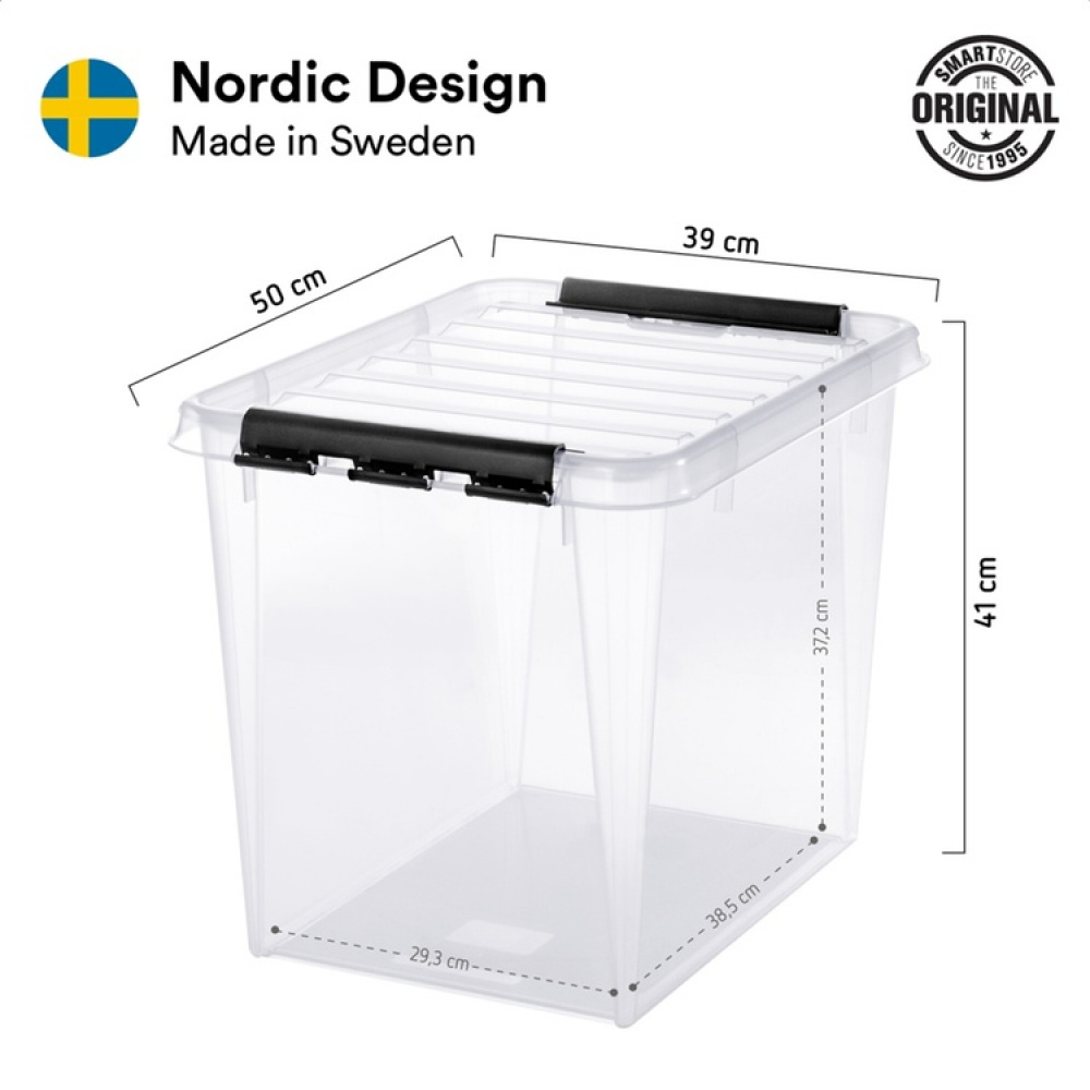 Låda, Stor, SMARTSTORE 52L, CLASSIC, Large, 50 x 39 x H 41 cm, Transparent / Svart i gruppen Förvaring / Förvaringslådor hos SmartaSaker.se (41880)