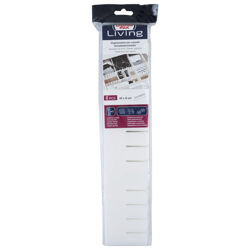 Lådavdelare, 8 st, DIVIDER ORGANIZER, 40 x H 8 cm, Vita i gruppen Förvaring / Garderobsförvaring / Sorteringslådor hos SmartaSaker.se (41887)