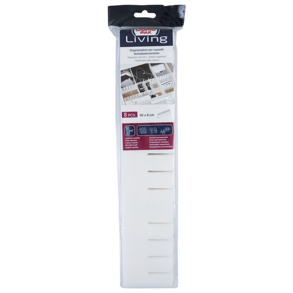 Lådavdelare, 8 st, DIVIDER ORGANIZER, 40 x H 8 cm, Vita i gruppen Förvaring / Garderobsförvaring / Sorteringslådor hos SmartaSaker.se (41887)