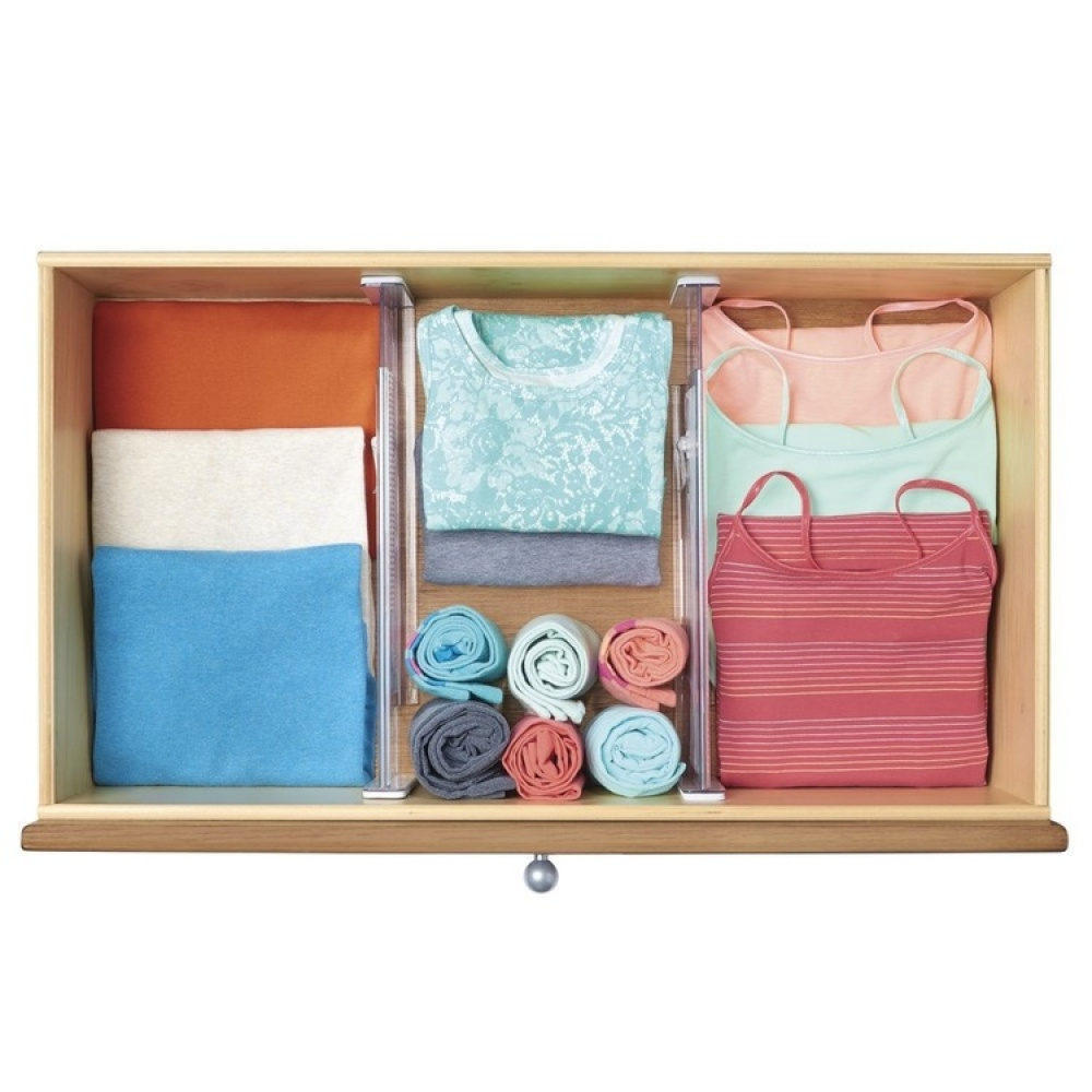 Lådavdelare, anpassningsbar, Låg, 2 st, LOCKS IN PLACE, 34,6 - 52,7 x H 6 cm, Transparent i gruppen Förvaring / Köksförvaring / Organisera köksskåp hos SmartaSaker.se (41889)