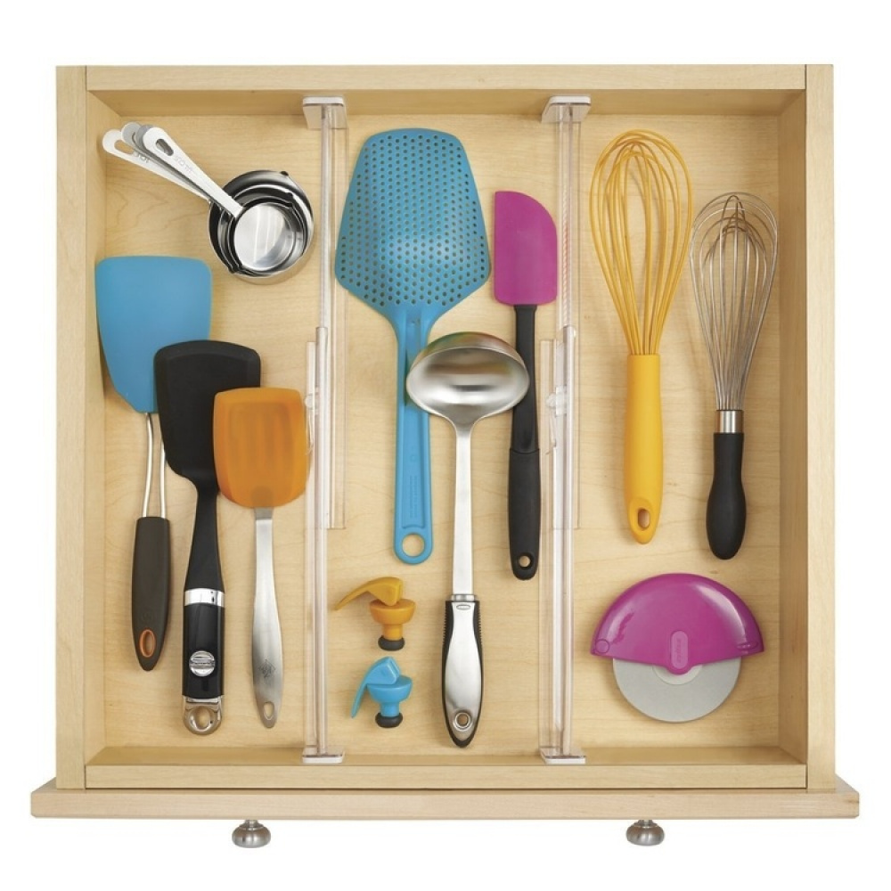 Lådavdelare, anpassningsbar, Låg, 2 st, LOCKS IN PLACE, 34,6 - 52,7 x H 6 cm, Transparent i gruppen Förvaring / Köksförvaring / Organisera köksskåp hos SmartaSaker.se (41889)