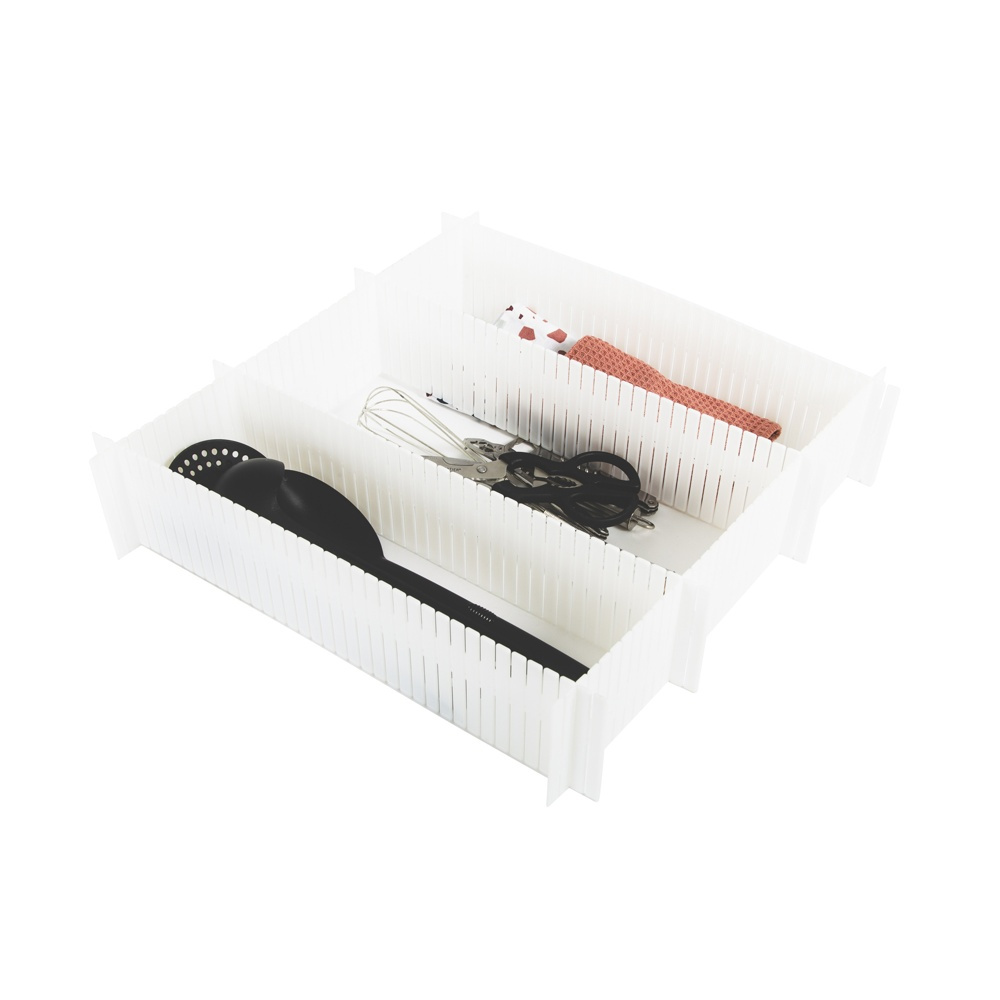 Lådavdelare, Höga, 6 st, FREE DRAWER ORGANISER, 44 x H 10 cm, Vit i gruppen Förvaring / Garderobsförvaring / Sorteringslådor hos SmartaSaker.se (41892)