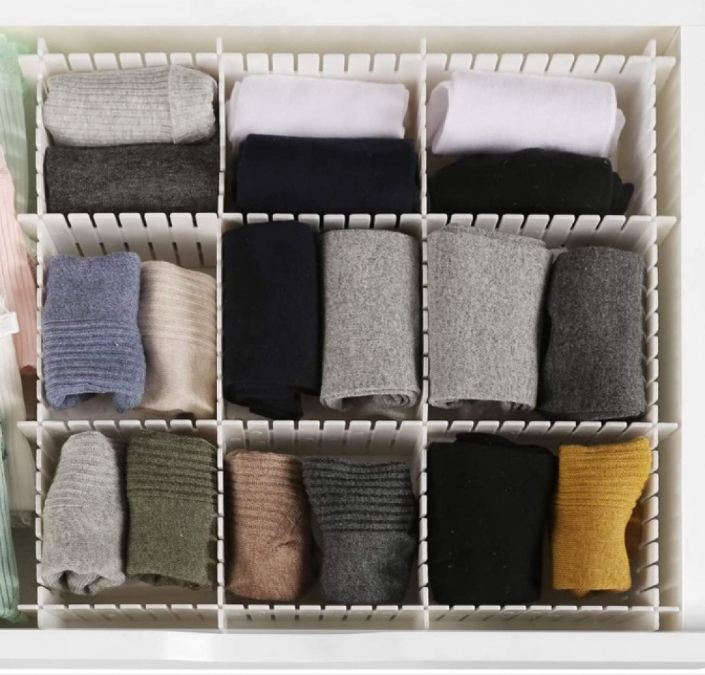 Lådavdelare, Höga, 6 st, FREE DRAWER ORGANISER, 44 x H 10 cm, Vit i gruppen Förvaring / Garderobsförvaring / Sorteringslådor hos SmartaSaker.se (41892)