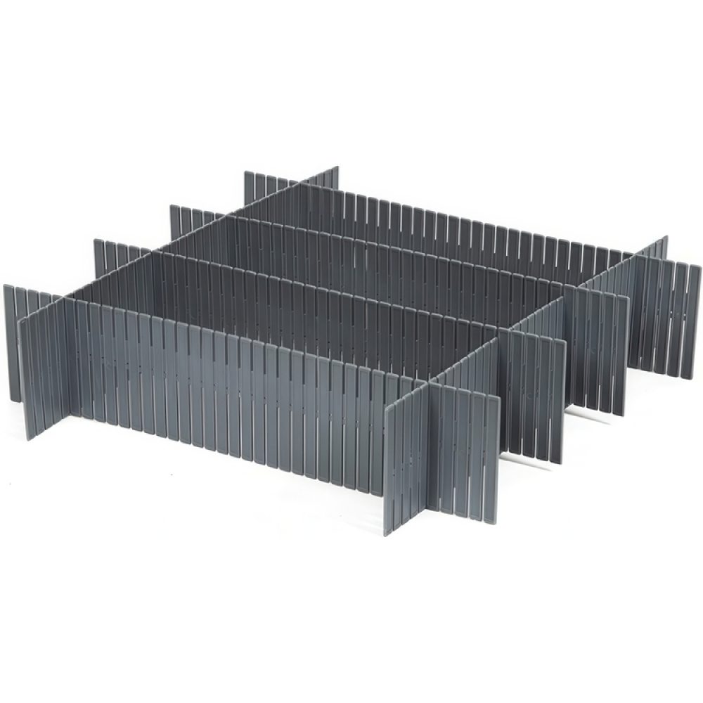 Lådavdelare, Höga, 6 st, FREE DRAWER ORGANISER, 44 x H 10 cm, Grå i gruppen Förvaring / Garderobsförvaring / Sorteringslådor hos SmartaSaker.se (41894)