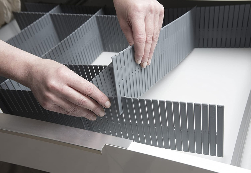 Lådavdelare, Höga, 6 st, FREE DRAWER ORGANISER, 44 x H 10 cm, Grå i gruppen Förvaring / Garderobsförvaring / Sorteringslådor hos SmartaSaker.se (41894)