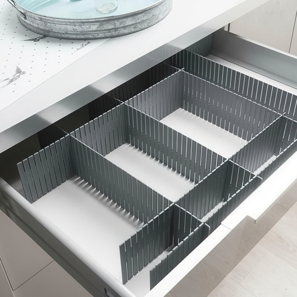 Lådavdelare, Höga, 6 st, FREE DRAWER ORGANISER, 44 x H 10 cm, Grå i gruppen Förvaring / Garderobsförvaring / Sorteringslådor hos SmartaSaker.se (41894)